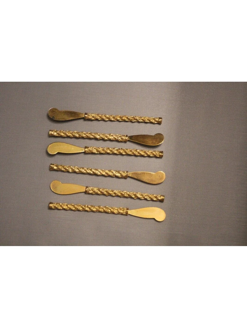 Vintage Brass Rope Twist Handle Appetizer Butter Spreaders Set of 6